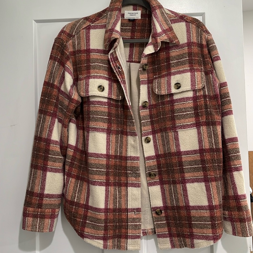 AE Plaid Fleece Shacket